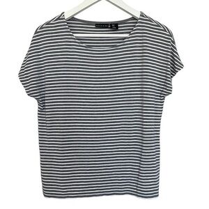 Tahari Super Soft Grey and White Stripe Short Sleeve Top